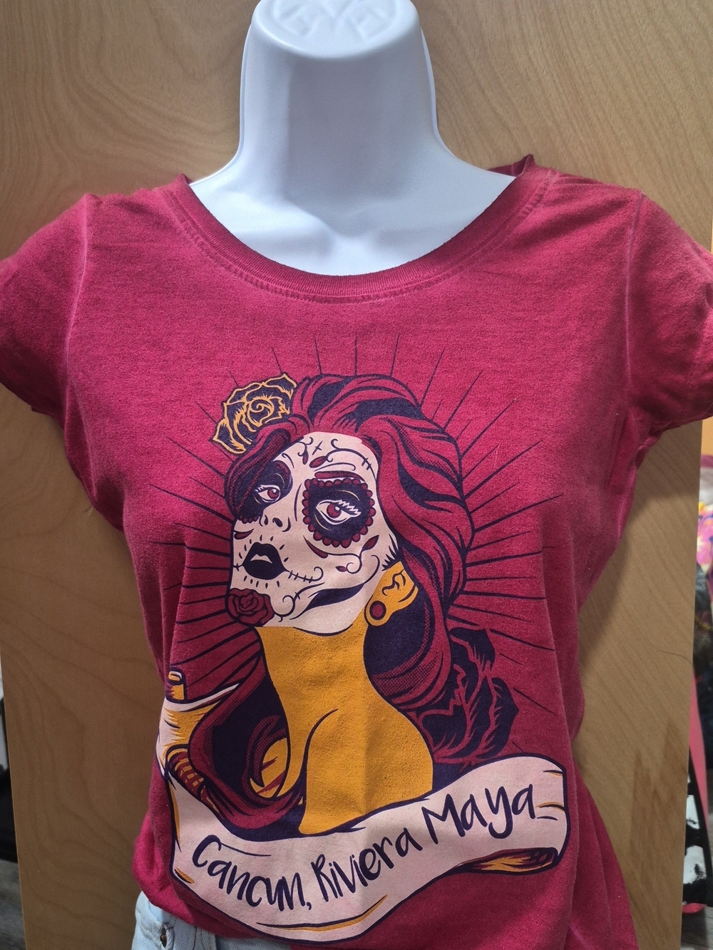 Women’s Red Graphic Tee - Day of the Dead Portrait